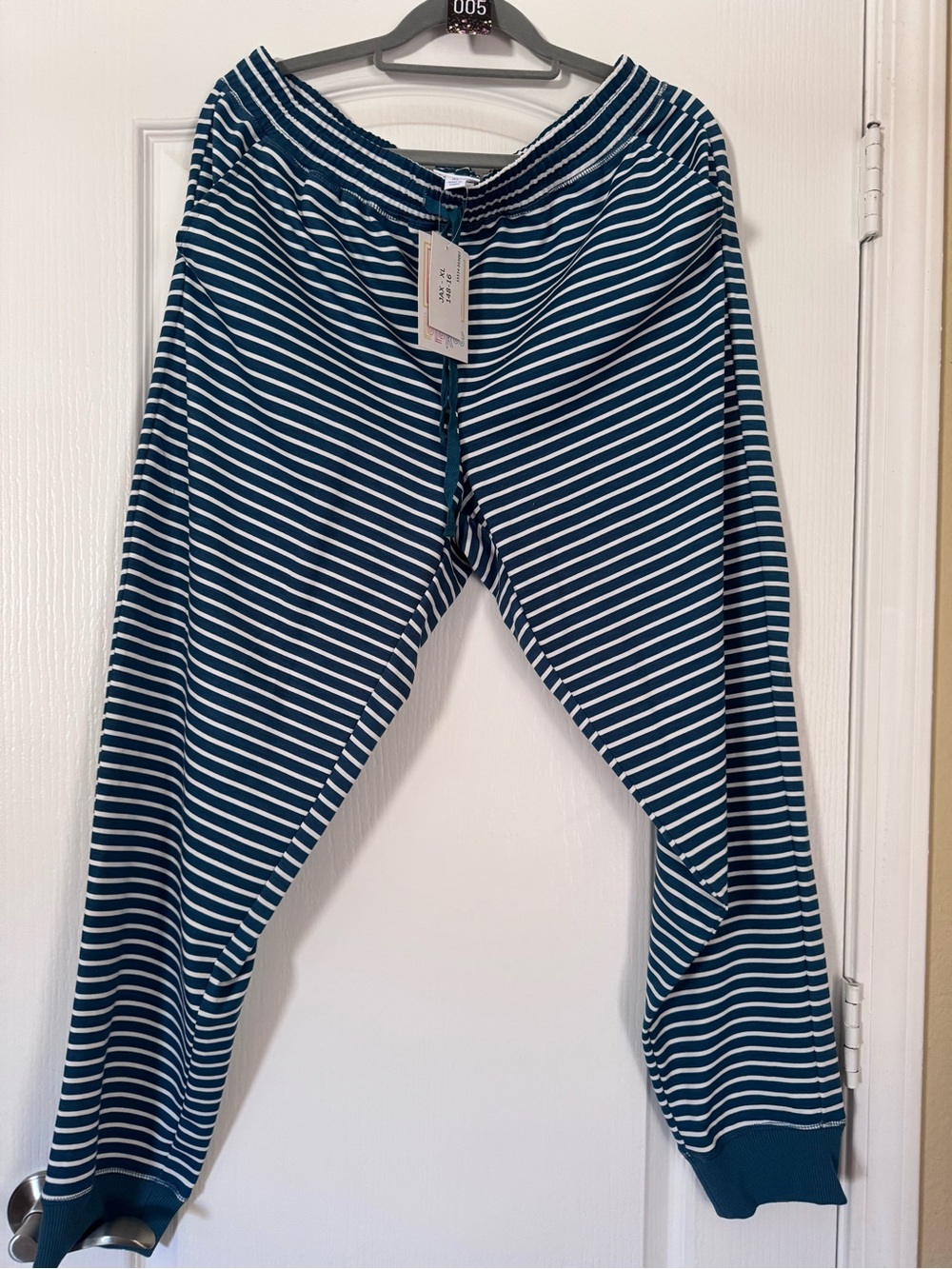 LuLaRoe Jax Teal and White Striped Jogger Pants NWT XL